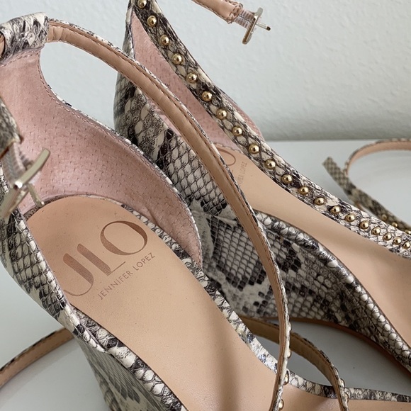 JLO Bannah Snakeskin Wedge Wrap Ankle Sandals - Picture 6 of 11